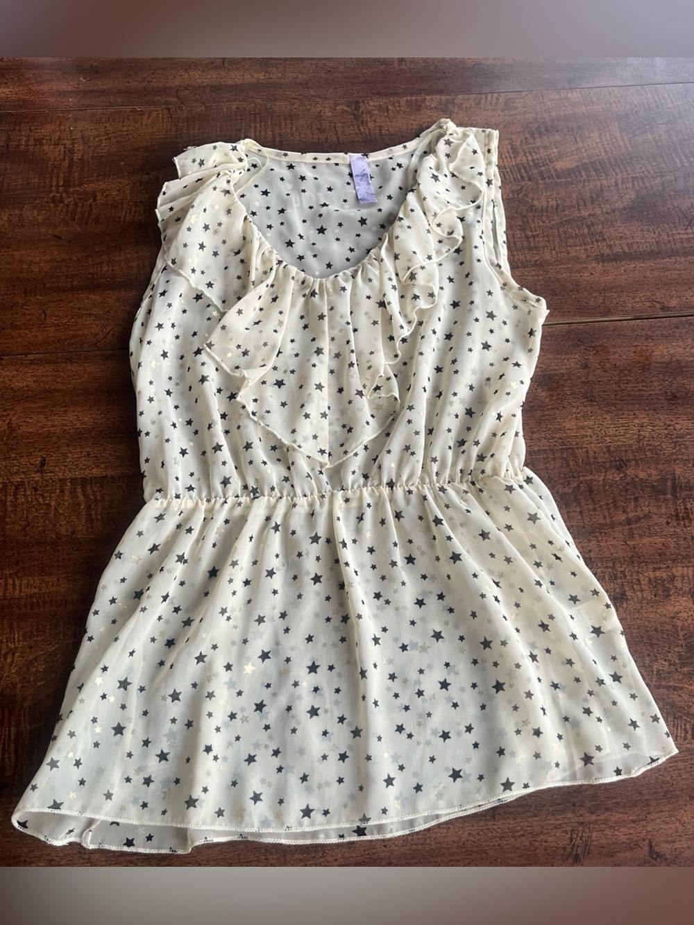 Alya Star Print Sheer Ruffle Blouse Womens S Cottagecore Romantic Celestial